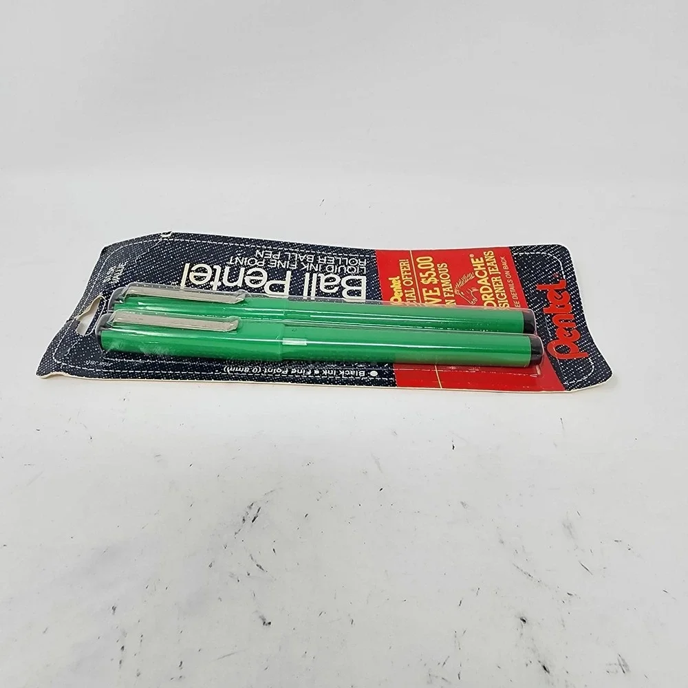 Vtg 80s 2‎ NOS PENTEL Black Ink 0.8mm R68 JBP Ball Rolling Pen Jordache Collab